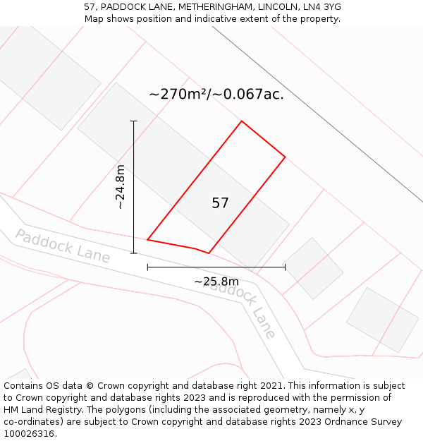 57, PADDOCK LANE, METHERINGHAM, LINCOLN, LN4 3YG: Plot and title map