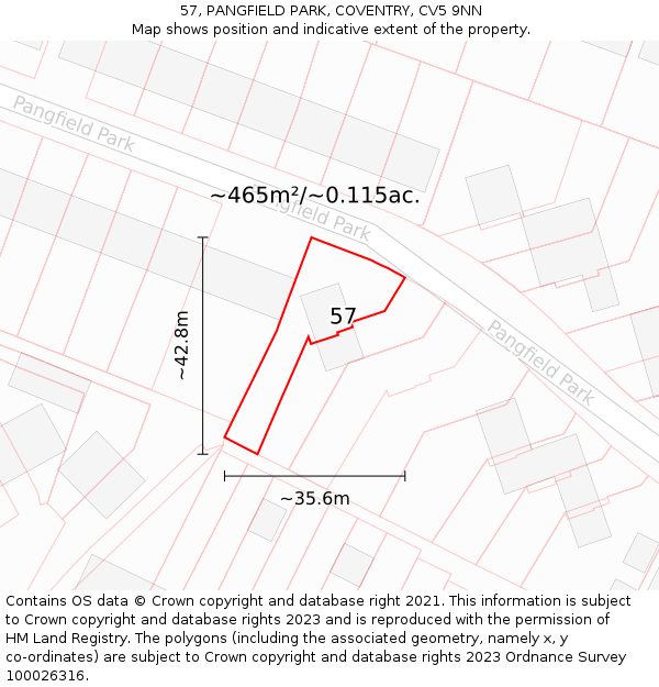 57, PANGFIELD PARK, COVENTRY, CV5 9NN: Plot and title map