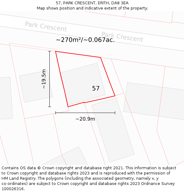 57, PARK CRESCENT, ERITH, DA8 3EA: Plot and title map