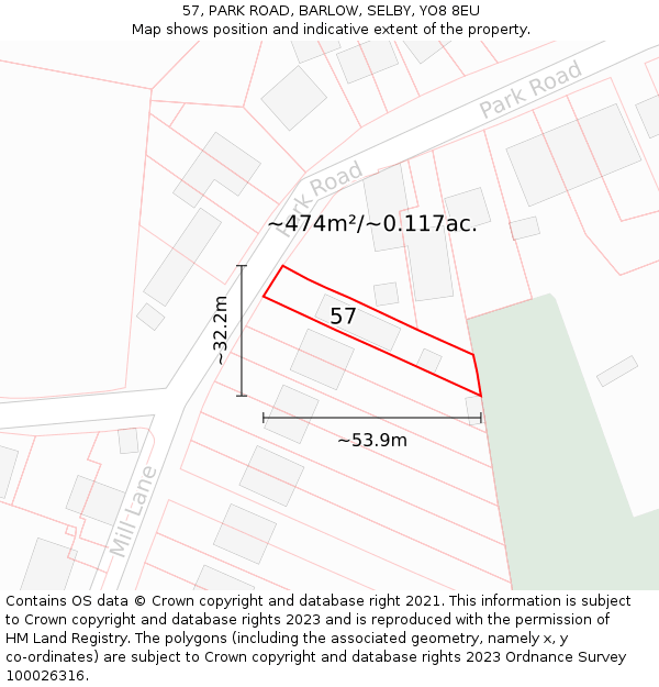 57, PARK ROAD, BARLOW, SELBY, YO8 8EU: Plot and title map