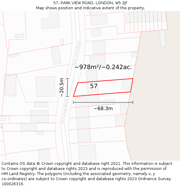 57, PARK VIEW ROAD, LONDON, W5 2JF: Plot and title map