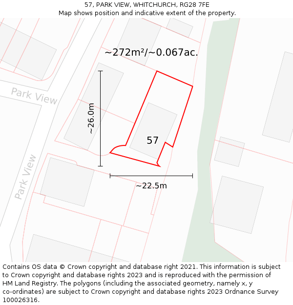 57, PARK VIEW, WHITCHURCH, RG28 7FE: Plot and title map