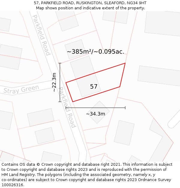 57, PARKFIELD ROAD, RUSKINGTON, SLEAFORD, NG34 9HT: Plot and title map