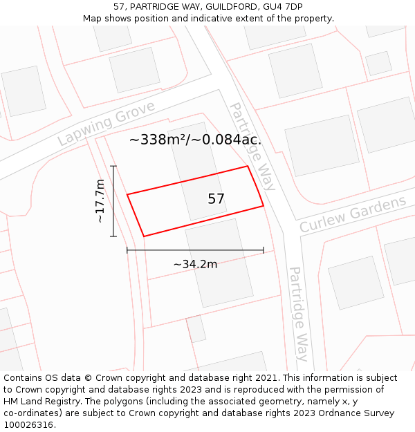 57, PARTRIDGE WAY, GUILDFORD, GU4 7DP: Plot and title map
