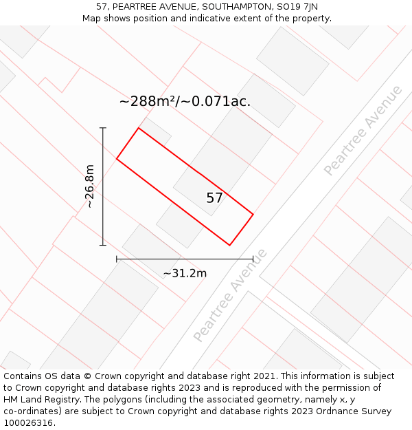 57, PEARTREE AVENUE, SOUTHAMPTON, SO19 7JN: Plot and title map