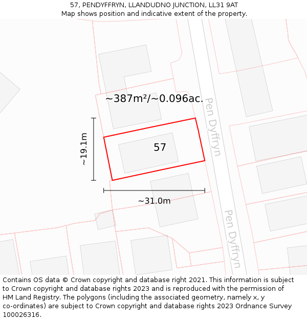 57, PENDYFFRYN, LLANDUDNO JUNCTION, LL31 9AT: Plot and title map