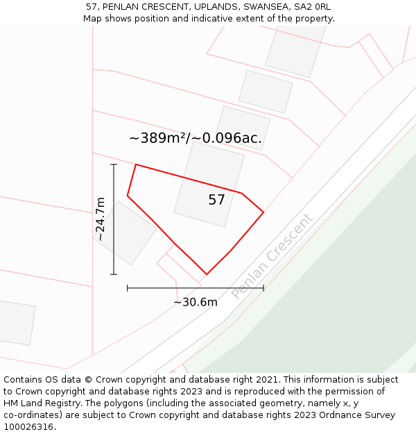 57, PENLAN CRESCENT, UPLANDS, SWANSEA, SA2 0RL: Plot and title map