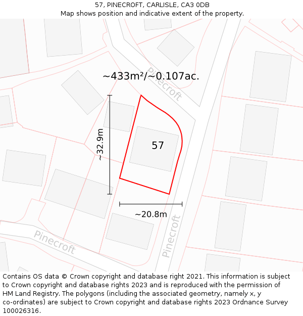 57, PINECROFT, CARLISLE, CA3 0DB: Plot and title map