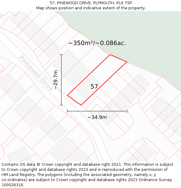 57, PINEWOOD DRIVE, PLYMOUTH, PL6 7SP: Plot and title map