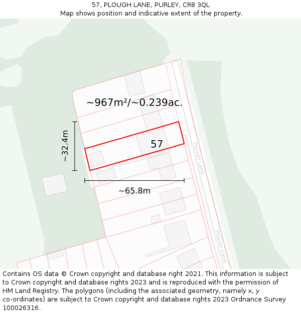 57, PLOUGH LANE, PURLEY, CR8 3QL: Plot and title map