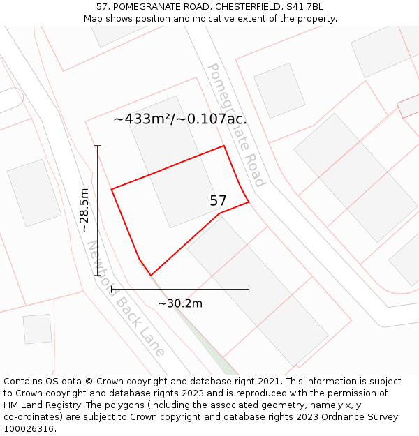 57, POMEGRANATE ROAD, CHESTERFIELD, S41 7BL: Plot and title map