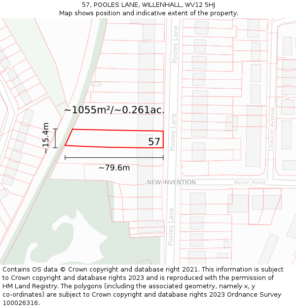 57, POOLES LANE, WILLENHALL, WV12 5HJ: Plot and title map