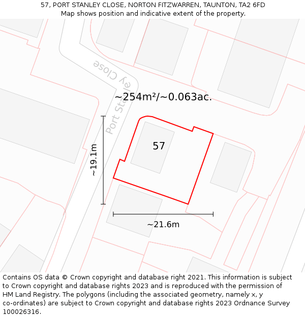57, PORT STANLEY CLOSE, NORTON FITZWARREN, TAUNTON, TA2 6FD: Plot and title map