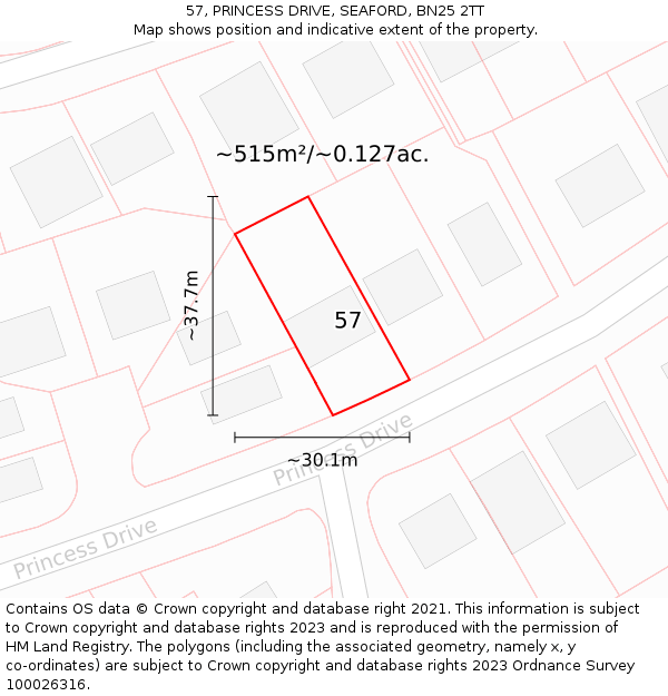57, PRINCESS DRIVE, SEAFORD, BN25 2TT: Plot and title map