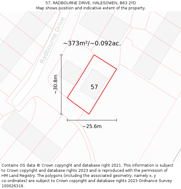 57, RADBOURNE DRIVE, HALESOWEN, B63 2YD: Plot and title map