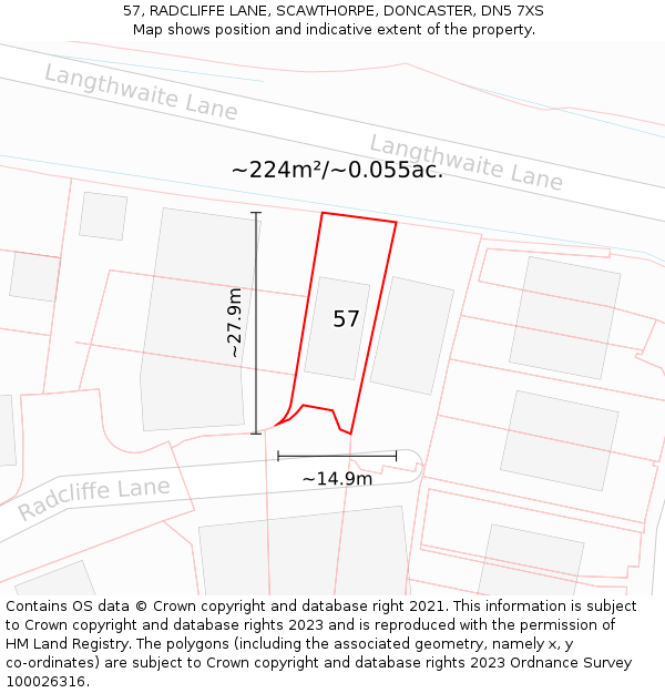 57, RADCLIFFE LANE, SCAWTHORPE, DONCASTER, DN5 7XS: Plot and title map