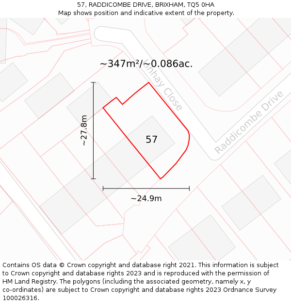 57, RADDICOMBE DRIVE, BRIXHAM, TQ5 0HA: Plot and title map