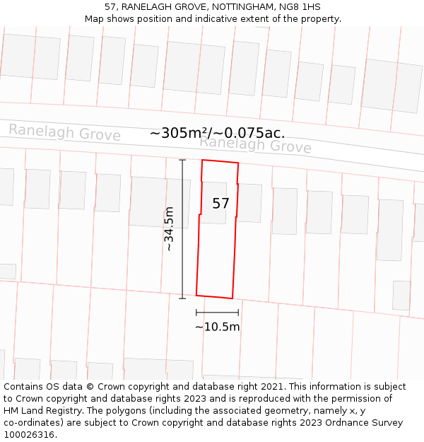57, RANELAGH GROVE, NOTTINGHAM, NG8 1HS: Plot and title map