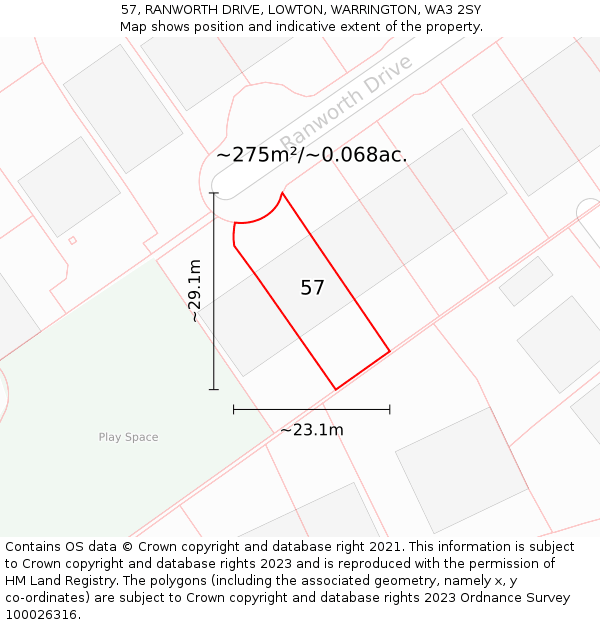 57, RANWORTH DRIVE, LOWTON, WARRINGTON, WA3 2SY: Plot and title map