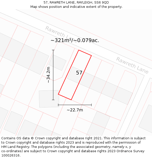57, RAWRETH LANE, RAYLEIGH, SS6 9QD: Plot and title map