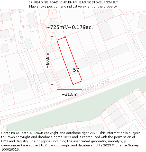 57, READING ROAD, CHINEHAM, BASINGSTOKE, RG24 8LT: Plot and title map