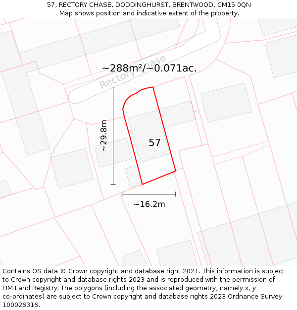 57, RECTORY CHASE, DODDINGHURST, BRENTWOOD, CM15 0QN: Plot and title map