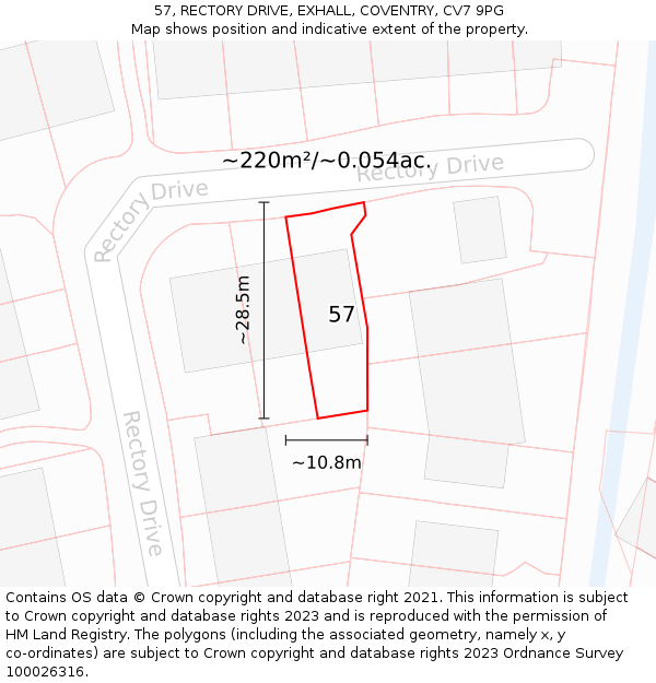 57, RECTORY DRIVE, EXHALL, COVENTRY, CV7 9PG: Plot and title map