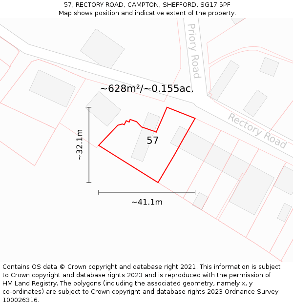 57, RECTORY ROAD, CAMPTON, SHEFFORD, SG17 5PF: Plot and title map