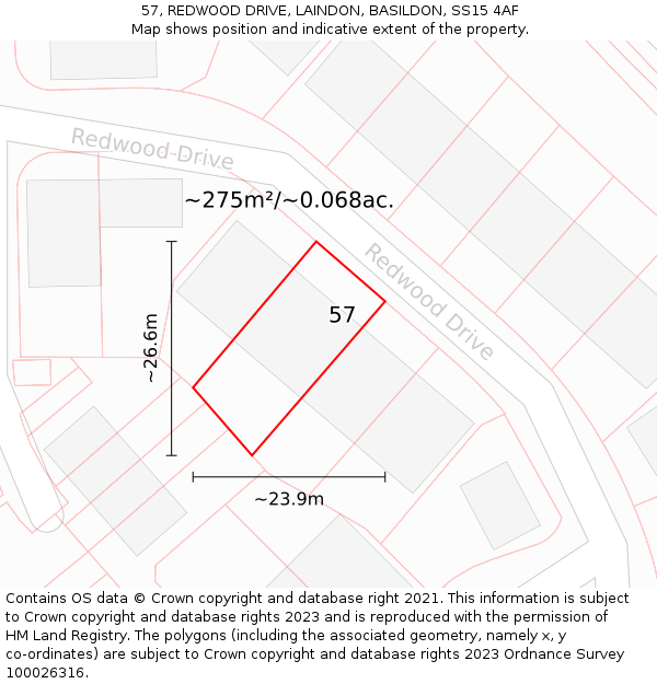 57, REDWOOD DRIVE, LAINDON, BASILDON, SS15 4AF: Plot and title map