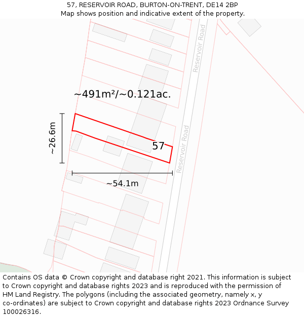 57, RESERVOIR ROAD, BURTON-ON-TRENT, DE14 2BP: Plot and title map