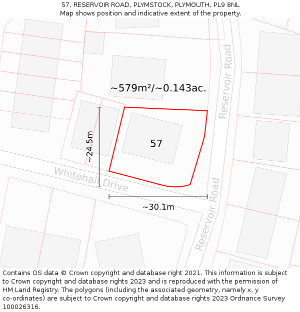 57, RESERVOIR ROAD, PLYMSTOCK, PLYMOUTH, PL9 8NL: Plot and title map