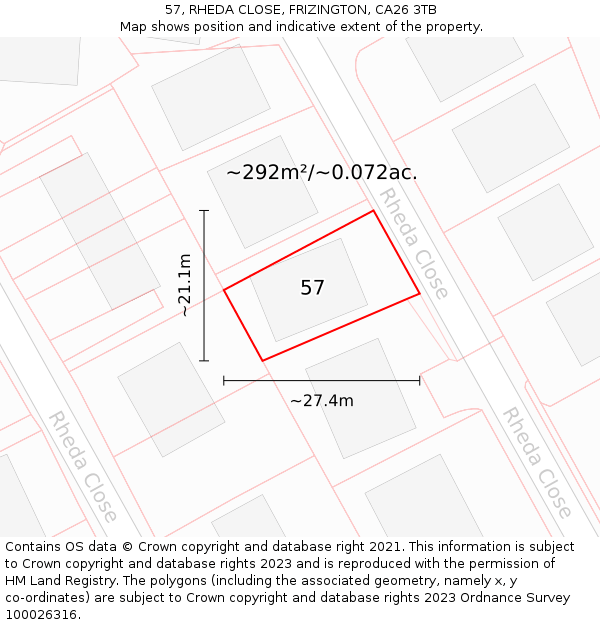 57, RHEDA CLOSE, FRIZINGTON, CA26 3TB: Plot and title map