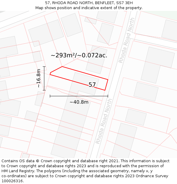 57, RHODA ROAD NORTH, BENFLEET, SS7 3EH: Plot and title map