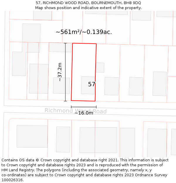 57, RICHMOND WOOD ROAD, BOURNEMOUTH, BH8 9DQ: Plot and title map