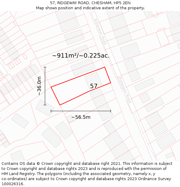57, RIDGEWAY ROAD, CHESHAM, HP5 2EN: Plot and title map