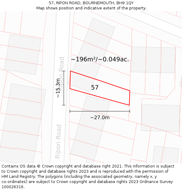 57, RIPON ROAD, BOURNEMOUTH, BH9 1QY: Plot and title map