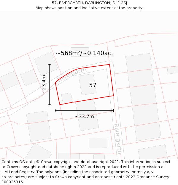 57, RIVERGARTH, DARLINGTON, DL1 3SJ: Plot and title map