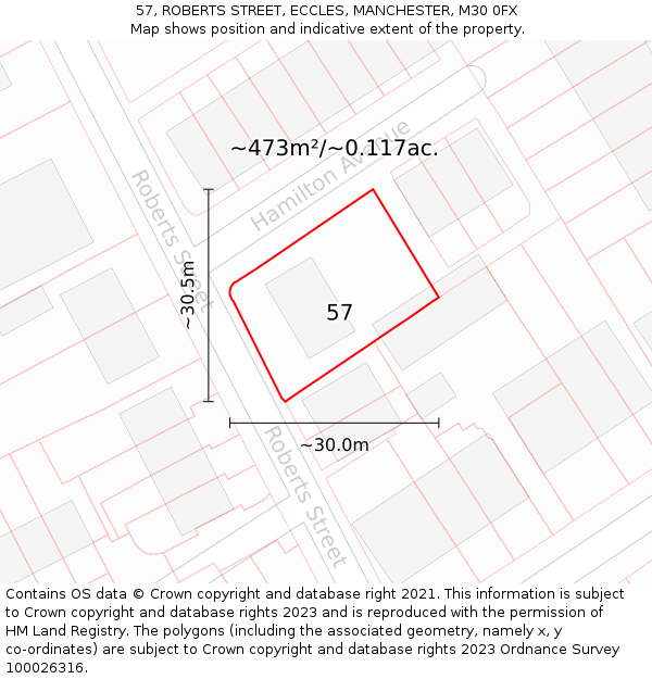 57, ROBERTS STREET, ECCLES, MANCHESTER, M30 0FX: Plot and title map