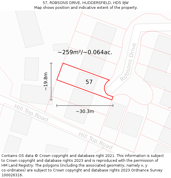 57, ROBSONS DRIVE, HUDDERSFIELD, HD5 9JW: Plot and title map