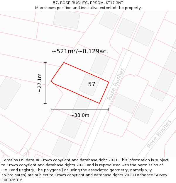57, ROSE BUSHES, EPSOM, KT17 3NT: Plot and title map