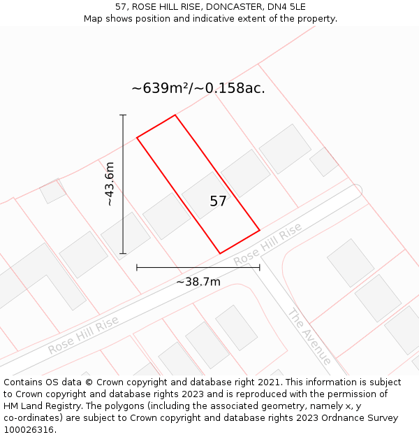 57, ROSE HILL RISE, DONCASTER, DN4 5LE: Plot and title map