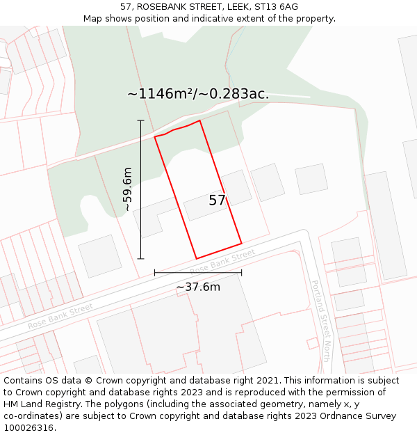 57, ROSEBANK STREET, LEEK, ST13 6AG: Plot and title map