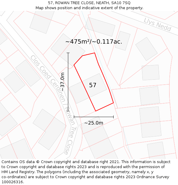 57, ROWAN TREE CLOSE, NEATH, SA10 7SQ: Plot and title map