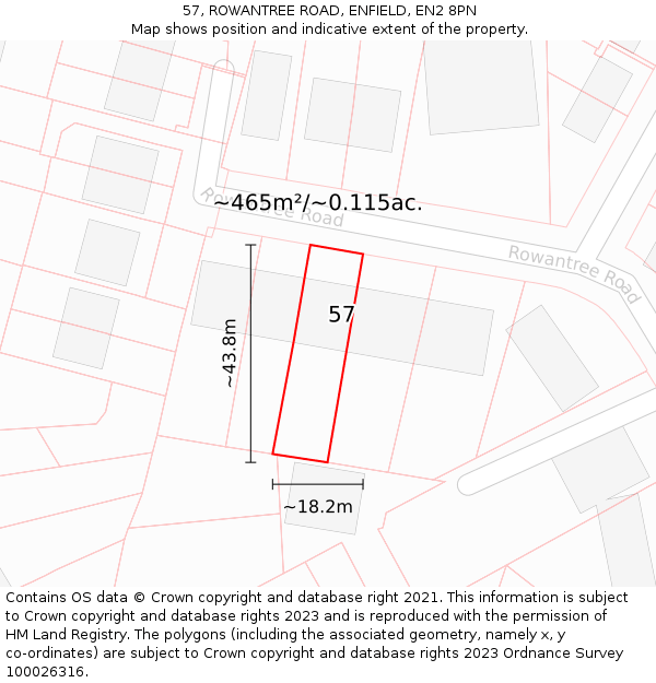 57, ROWANTREE ROAD, ENFIELD, EN2 8PN: Plot and title map