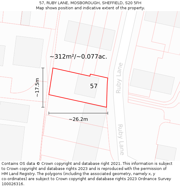57, RUBY LANE, MOSBOROUGH, SHEFFIELD, S20 5FH: Plot and title map