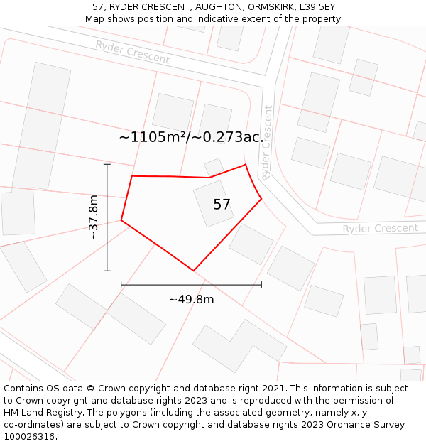57, RYDER CRESCENT, AUGHTON, ORMSKIRK, L39 5EY: Plot and title map