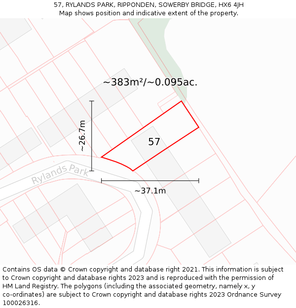 57, RYLANDS PARK, RIPPONDEN, SOWERBY BRIDGE, HX6 4JH: Plot and title map