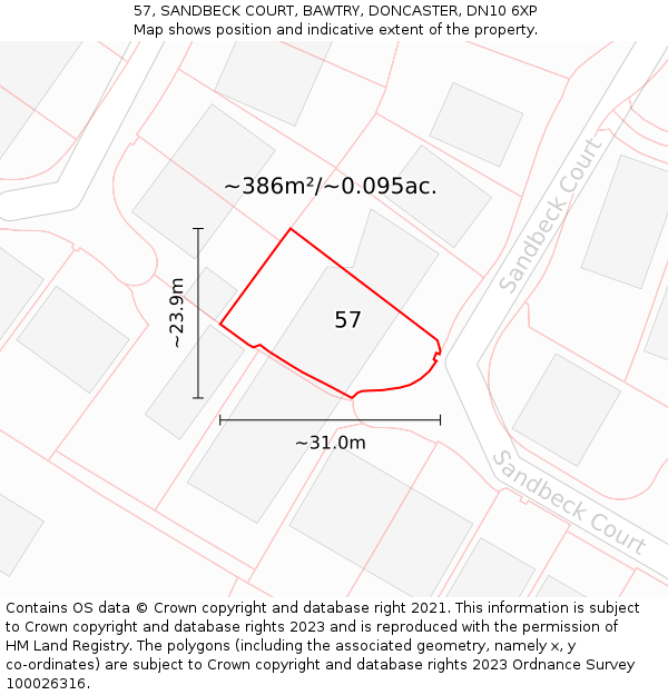 57, SANDBECK COURT, BAWTRY, DONCASTER, DN10 6XP: Plot and title map