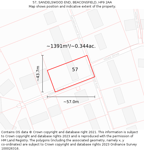 57, SANDELSWOOD END, BEACONSFIELD, HP9 2AA: Plot and title map