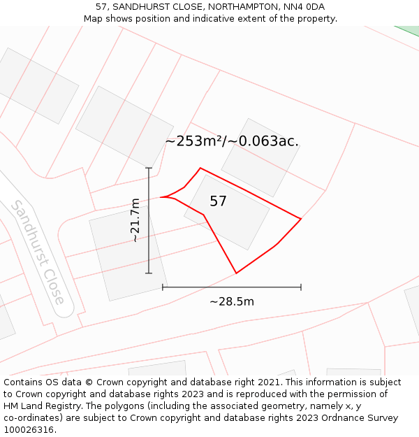 57, SANDHURST CLOSE, NORTHAMPTON, NN4 0DA: Plot and title map